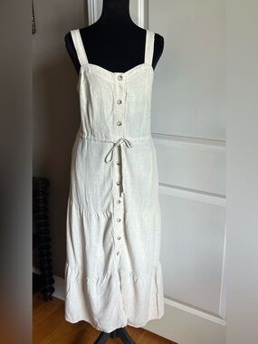 Lucky Brand Cream Button-Front Tiered Maxi Dress